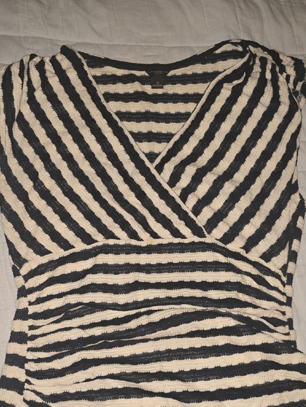 Ann Taylor Navy and Cream Striped V-Neck Top - Picture 3 of 3